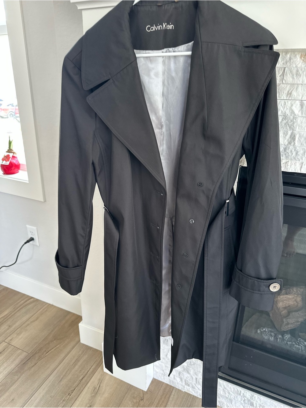 Calvin Klein Black Trench Coat for Women.  Perfect condition.  Xl